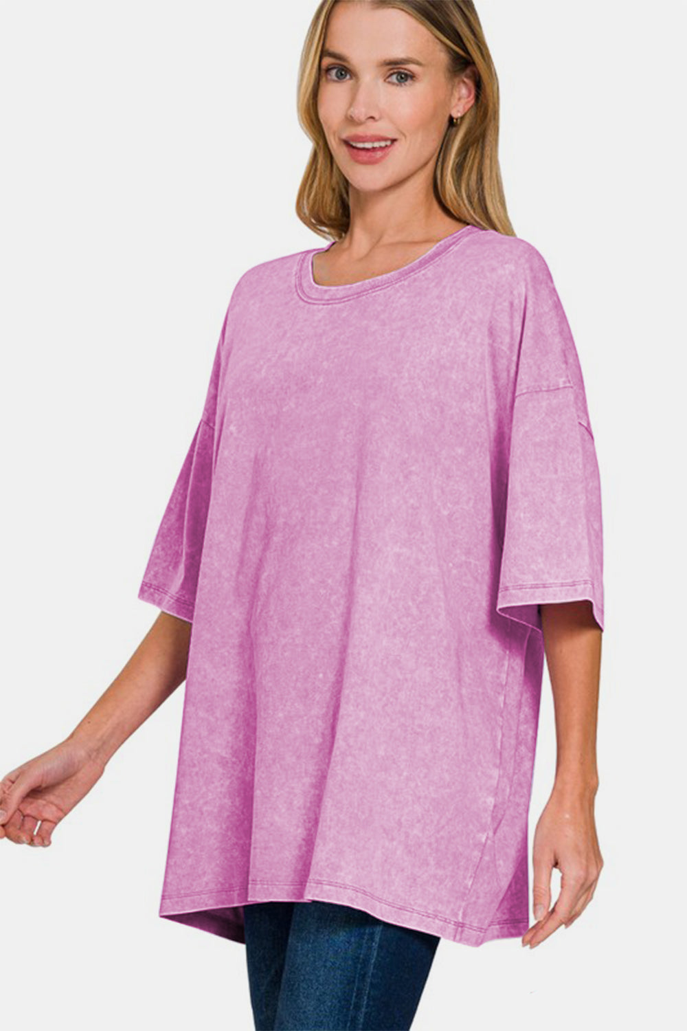 Zenana Full Size Washed Round Neck Drop Shoulder Oversized T-Shirt-TOPS / DRESSES-[Adult]-[Female]-2022 Online Blue Zone Planet