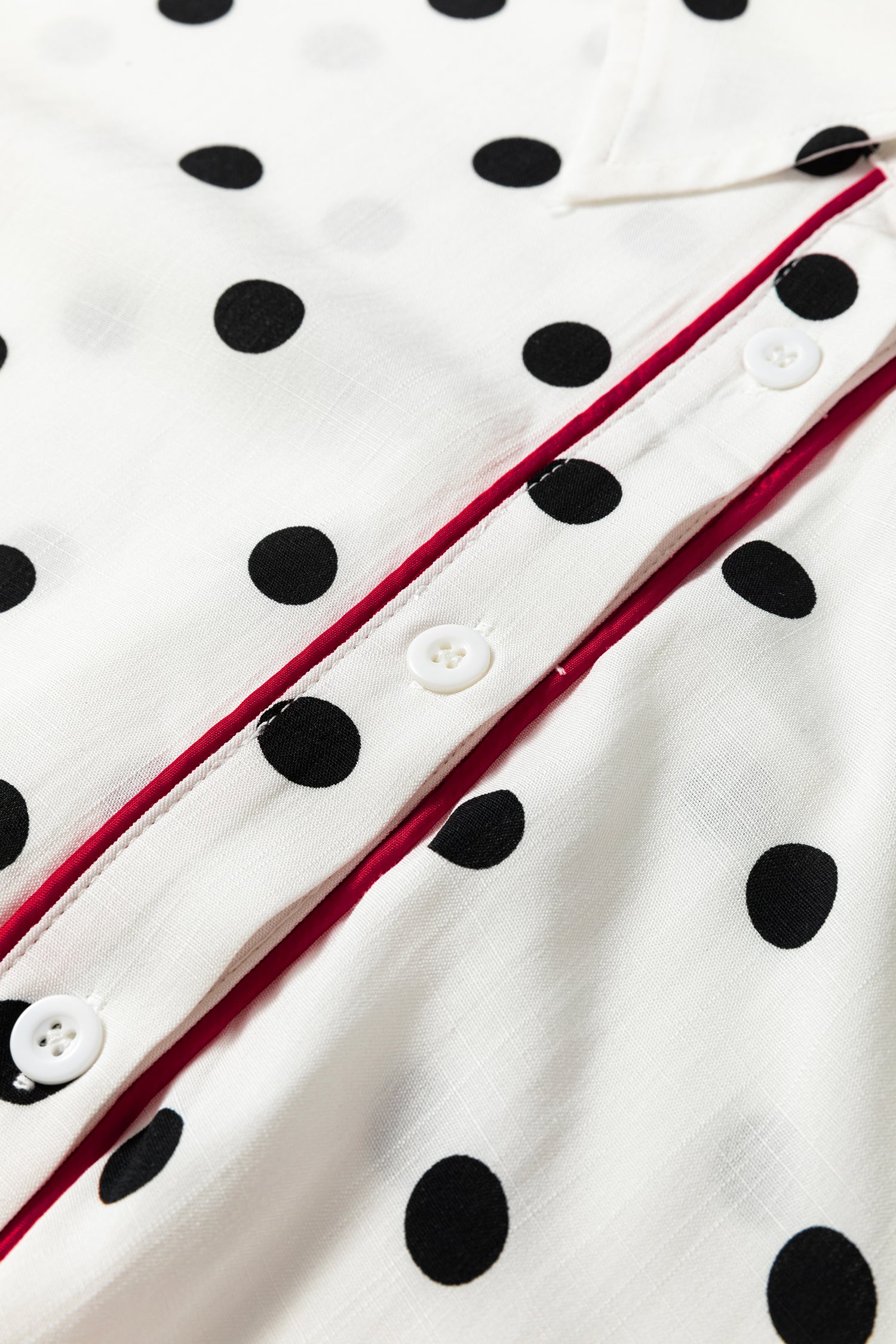 White Polka Dot Print Contrast Piping Elegant Shirt-Tops/Blouses & Shirts-[Adult]-[Female]-2022 Online Blue Zone Planet