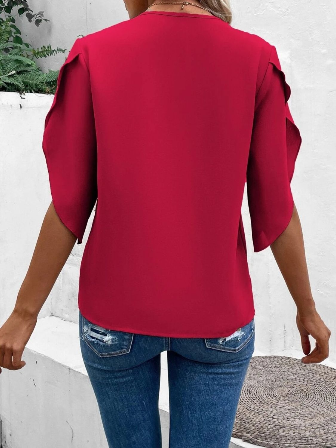 Lace Detail V-Neck Half Sleeve Blouse-TOPS / DRESSES-[Adult]-[Female]-2022 Online Blue Zone Planet