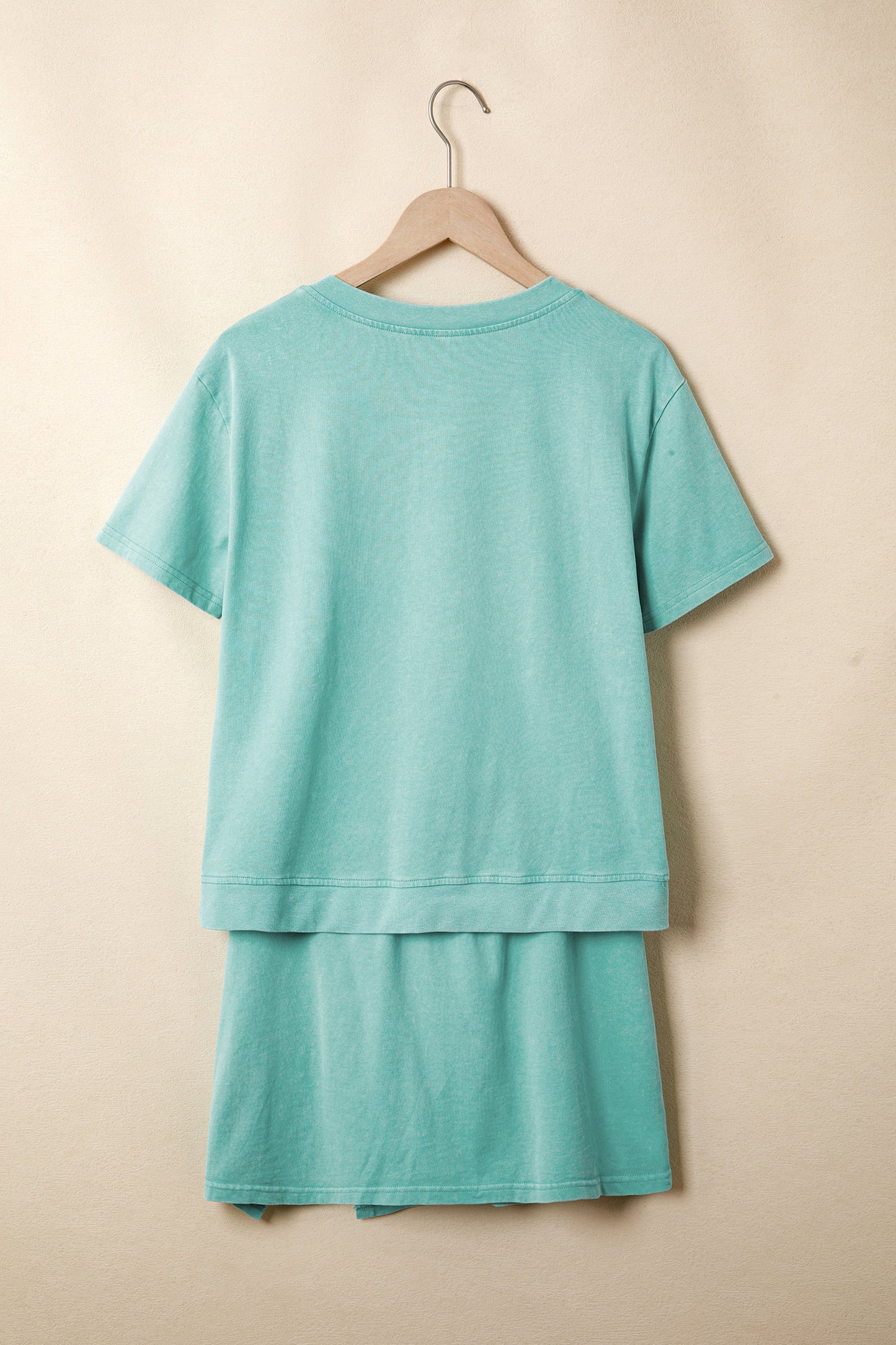 Light Pink Mineral Wash V Neck Tee Matching Skort Set-Two Piece Sets/Two Piece Dresses-[Adult]-[Female]-2022 Online Blue Zone Planet