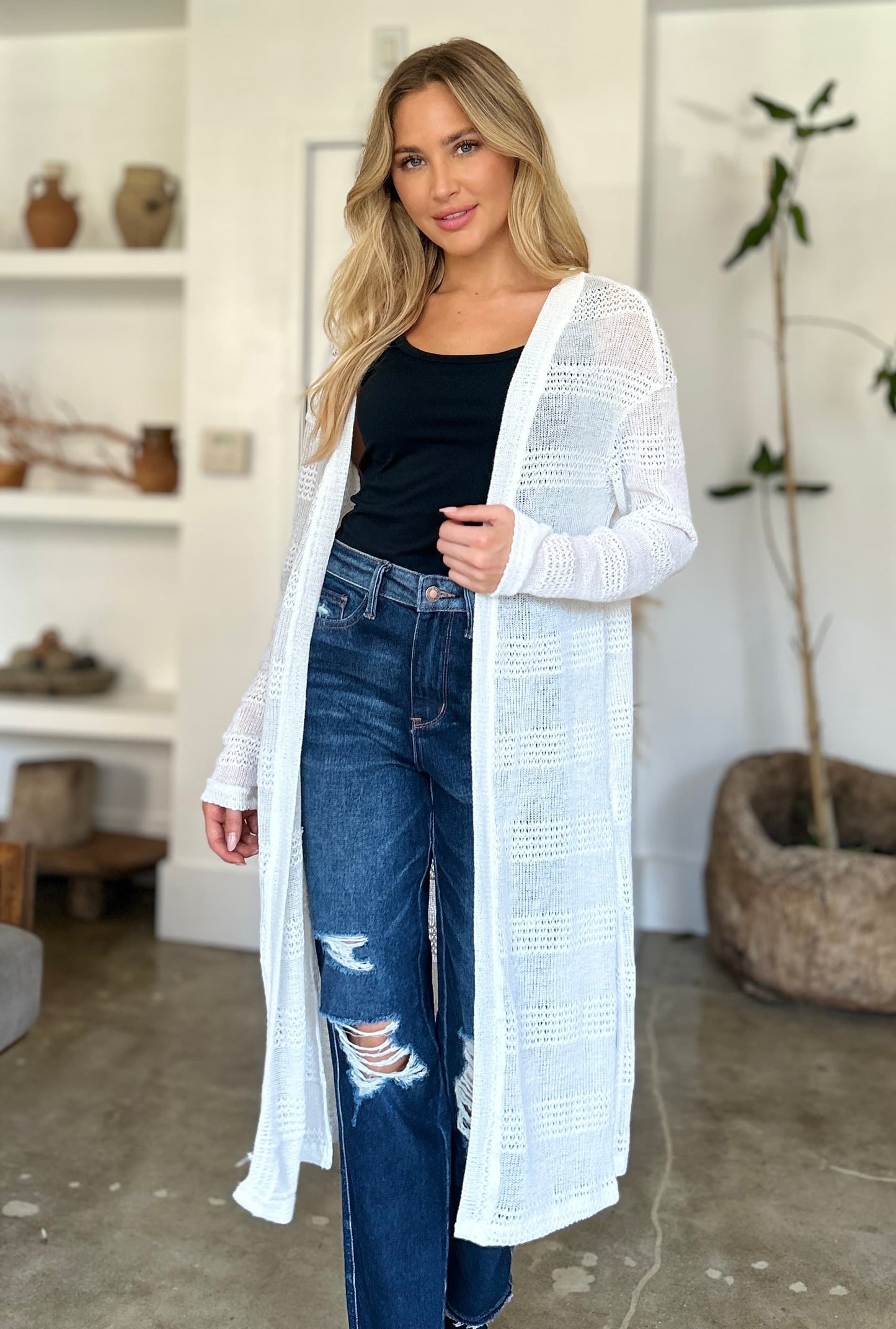 Blue Zone Planet | Double Take Full Size Open Front Longline Cardigan-TOPS / DRESSES-[Adult]-[Female]-White-S-2022 Online Blue Zone Planet