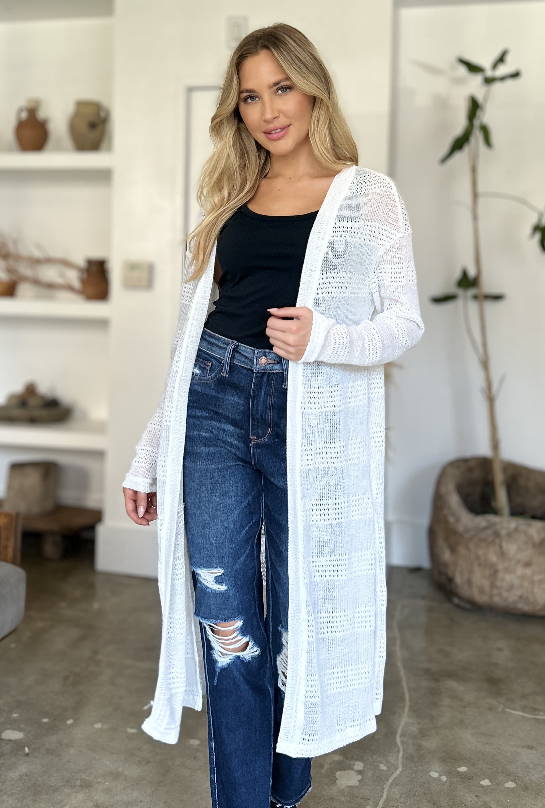 Blue Zone Planet | Double Take Full Size Open Front Longline Cardigan-TOPS / DRESSES-[Adult]-[Female]-White-S-2022 Online Blue Zone Planet