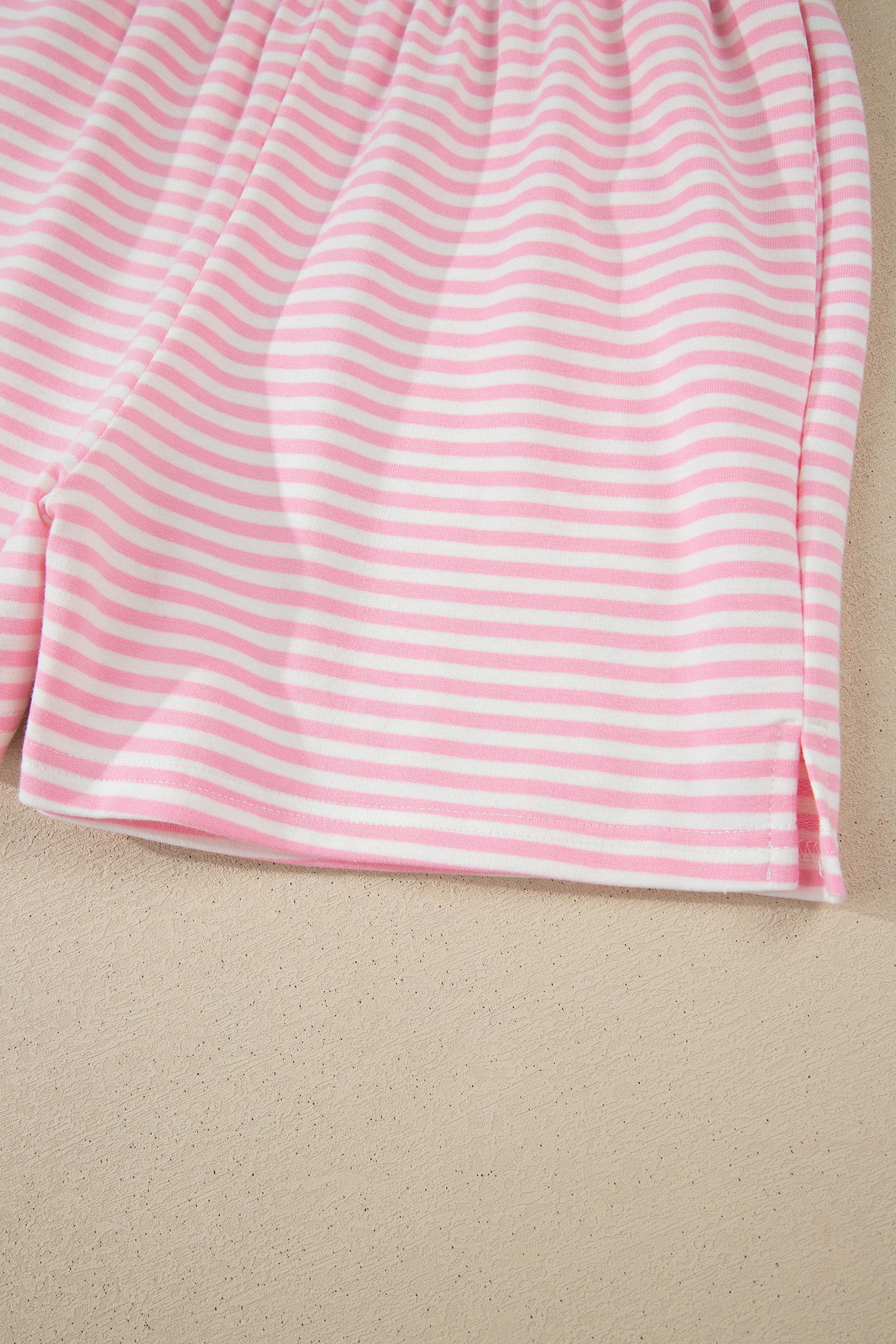 Pink Stripe Oversize Mock Neck Sweatshirt and Shorts Set-Two Piece Sets/Short Sets-[Adult]-[Female]-2022 Online Blue Zone Planet