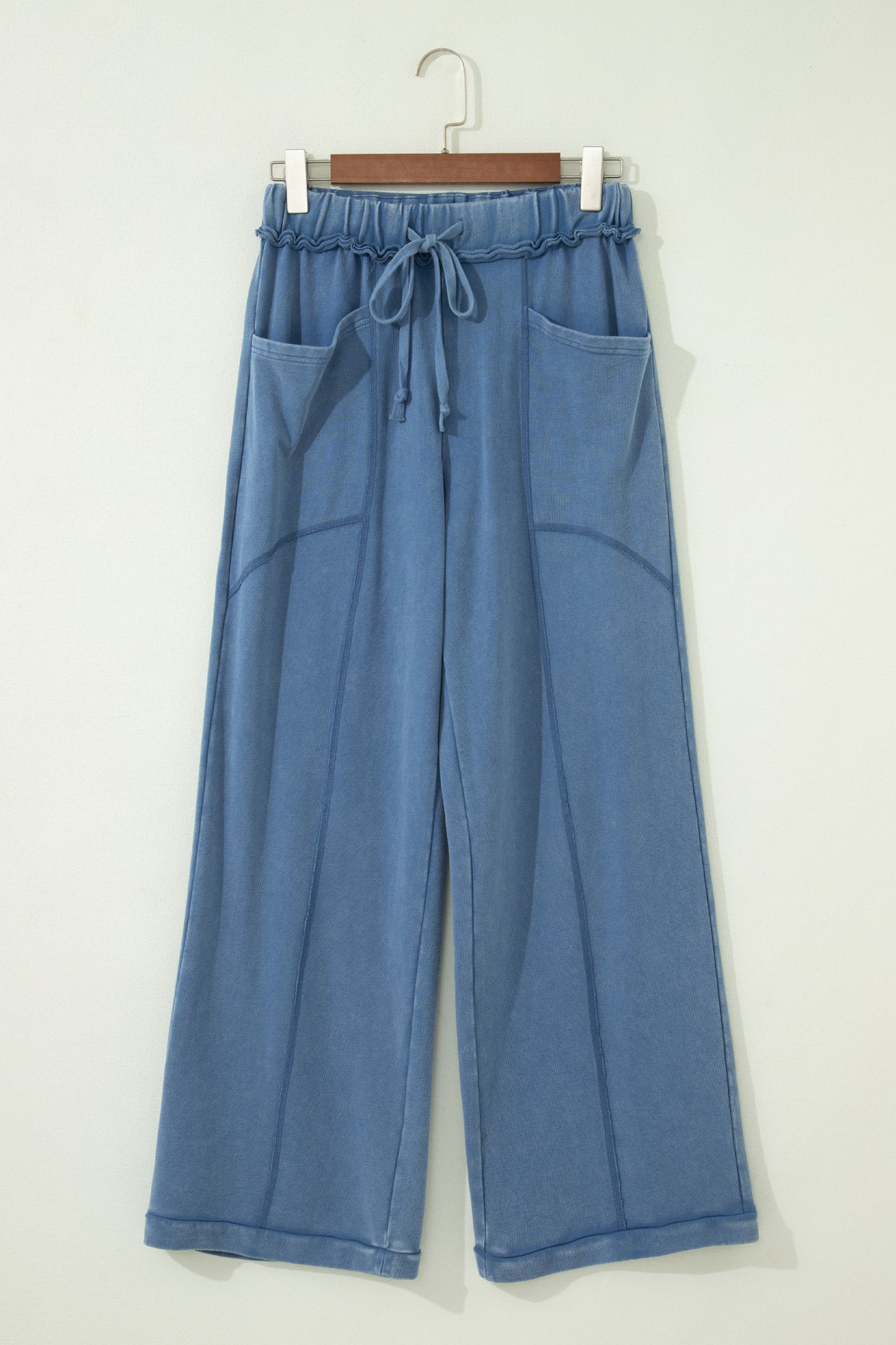 Ashleigh Blue Mineral Wash Drawstring Retro High Waist Wide Leg Western Pants-Bottoms/Pants & Culotte-[Adult]-[Female]-2022 Online Blue Zone Planet
