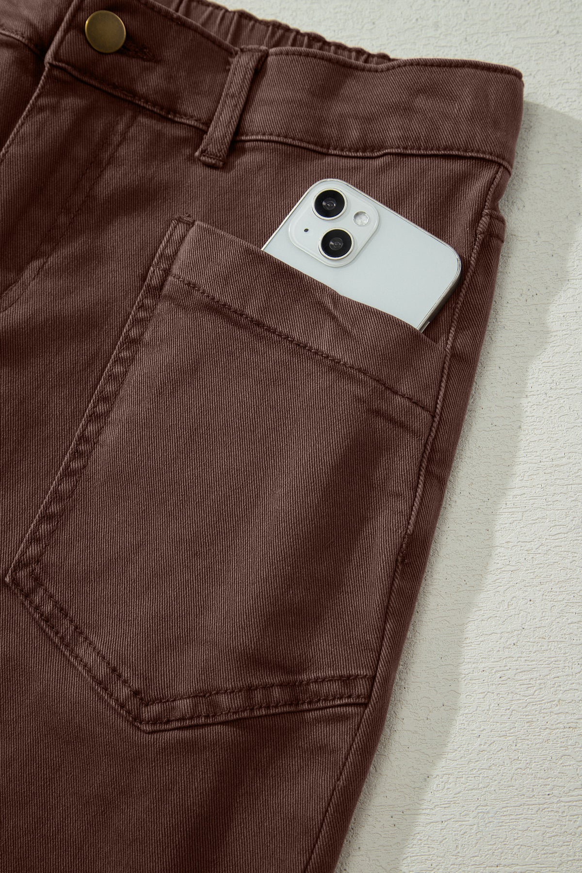 Coffee Solid Color Square Patch Pocket Ankle-length Barrel Jeans-Bottoms/Jeans-[Adult]-[Female]-2022 Online Blue Zone Planet