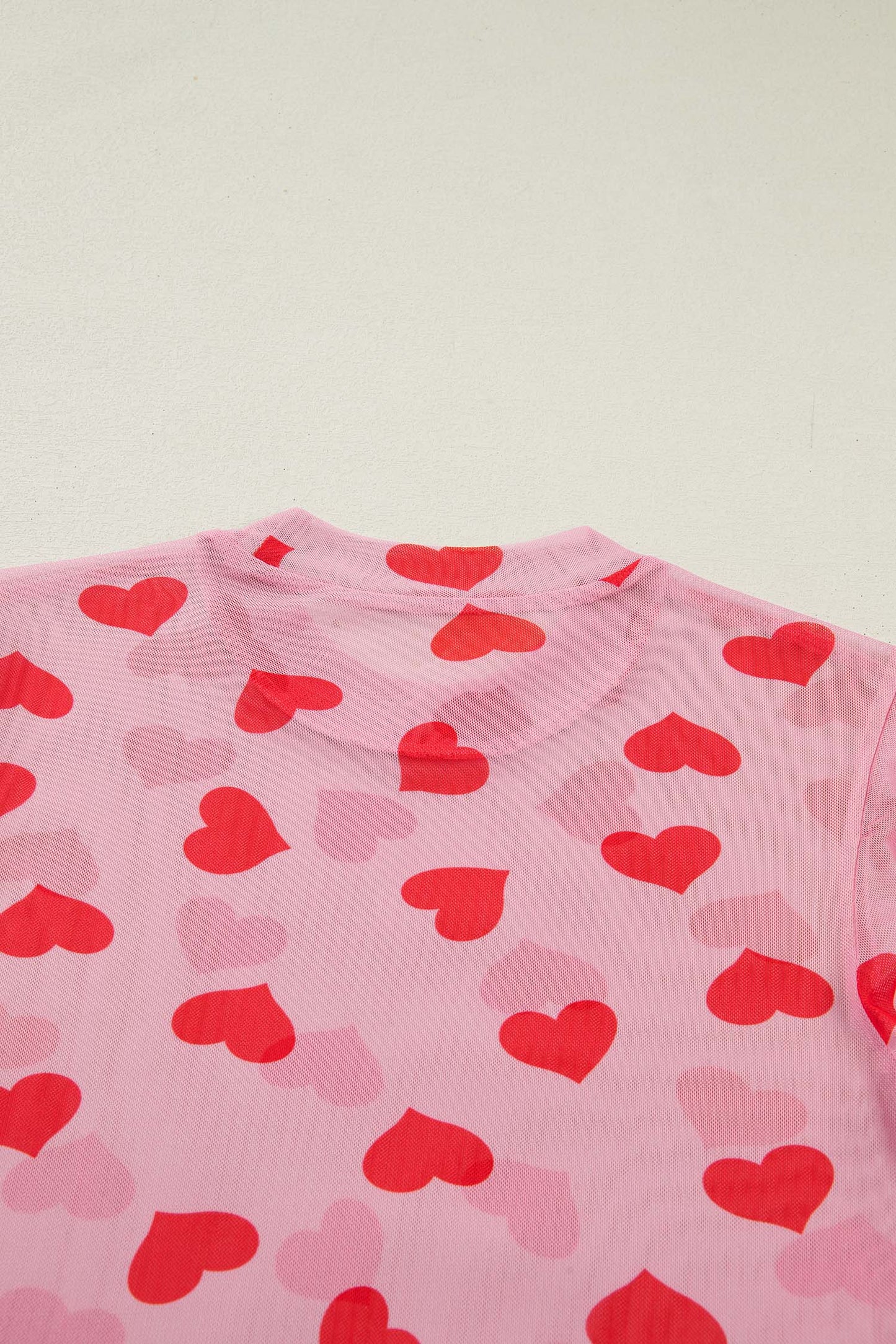 Pink Valentines Heart Printed Sheer Mesh Long Sleeve Top-Tops/Long Sleeve Tops-[Adult]-[Female]-2022 Online Blue Zone Planet