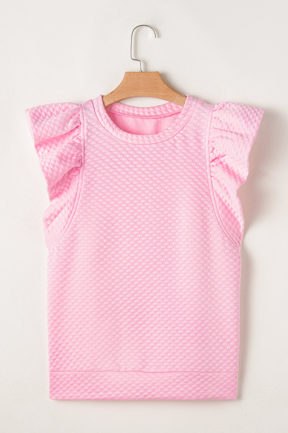 Blue Zone Planet | Pink Textured Ruffle Short Sleeve Pullover Top-Tops/Tops & Tees-[Adult]-[Female]-2022 Online Blue Zone Planet