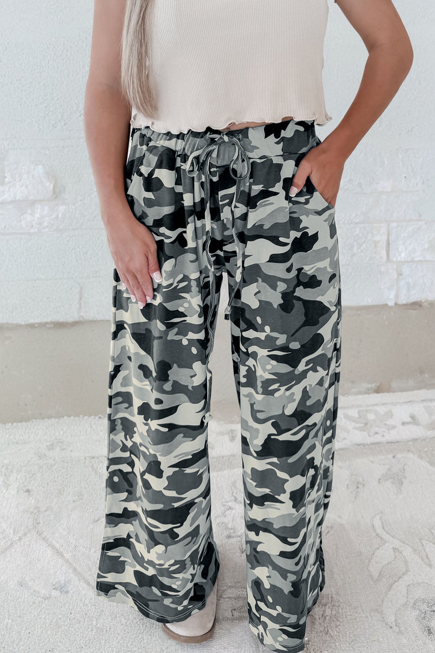Green Camouflage Print Drawstring Casual Pants-Bottoms/Pants & Culotte-[Adult]-[Female]-2022 Online Blue Zone Planet