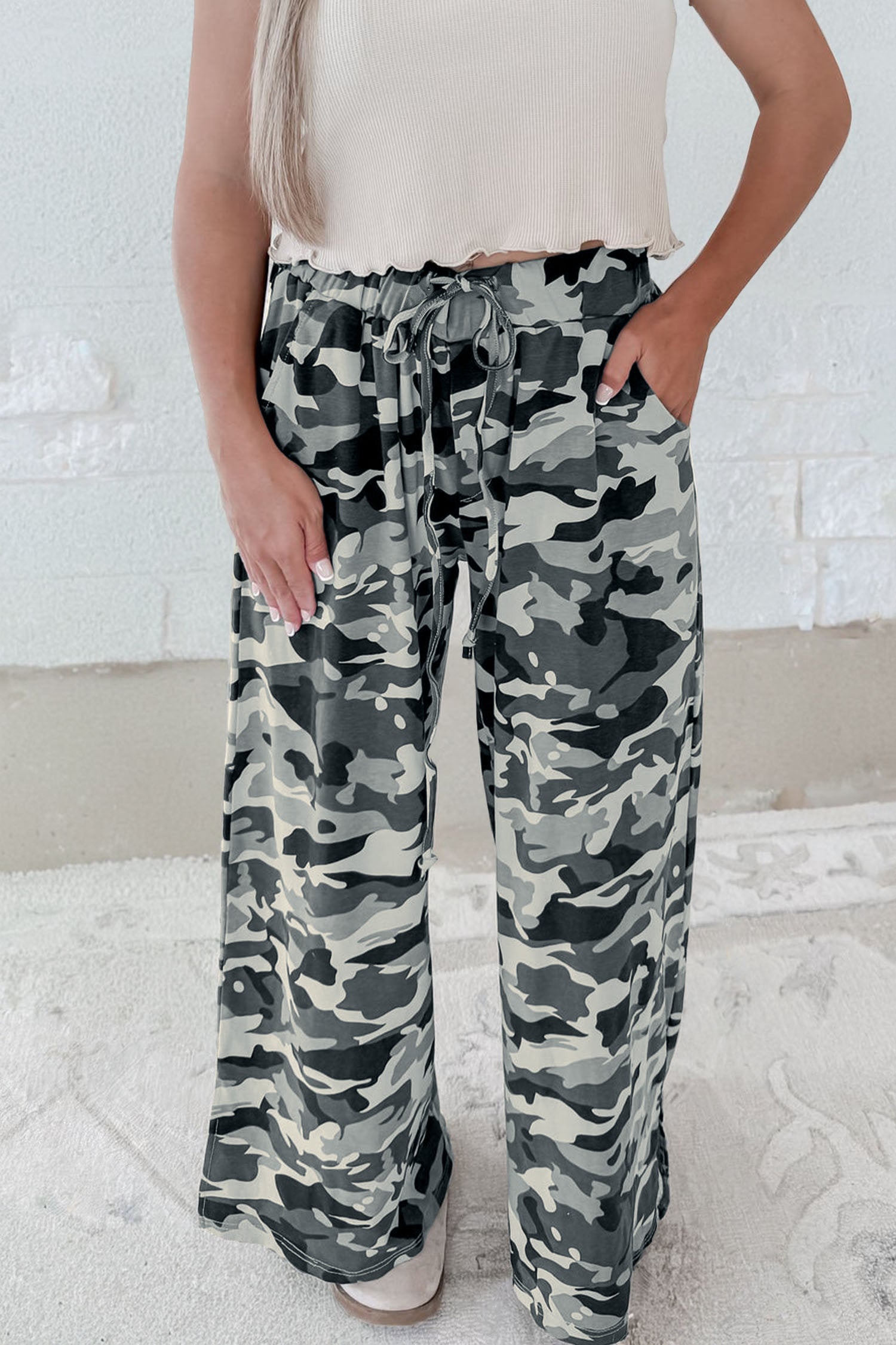 Green Camouflage Print Drawstring Casual Pants-Bottoms/Pants & Culotte-[Adult]-[Female]-2022 Online Blue Zone Planet
