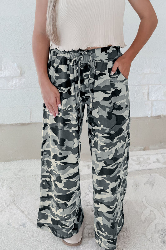 Green Camouflage Print Drawstring Casual Pants-Bottoms/Pants & Culotte-[Adult]-[Female]-2022 Online Blue Zone Planet