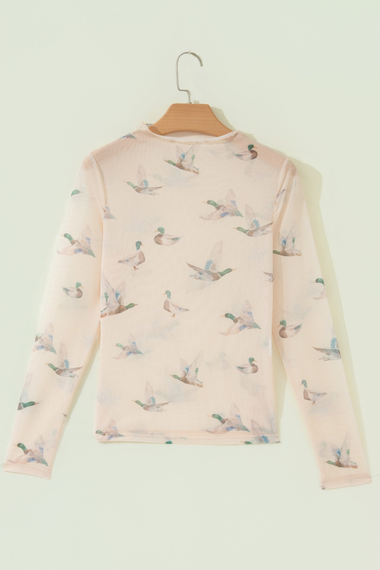 Beige Western Print Mesh High Neck Long Sleeve Sheath Top-Tops/Long Sleeve Tops-[Adult]-[Female]-2022 Online Blue Zone Planet