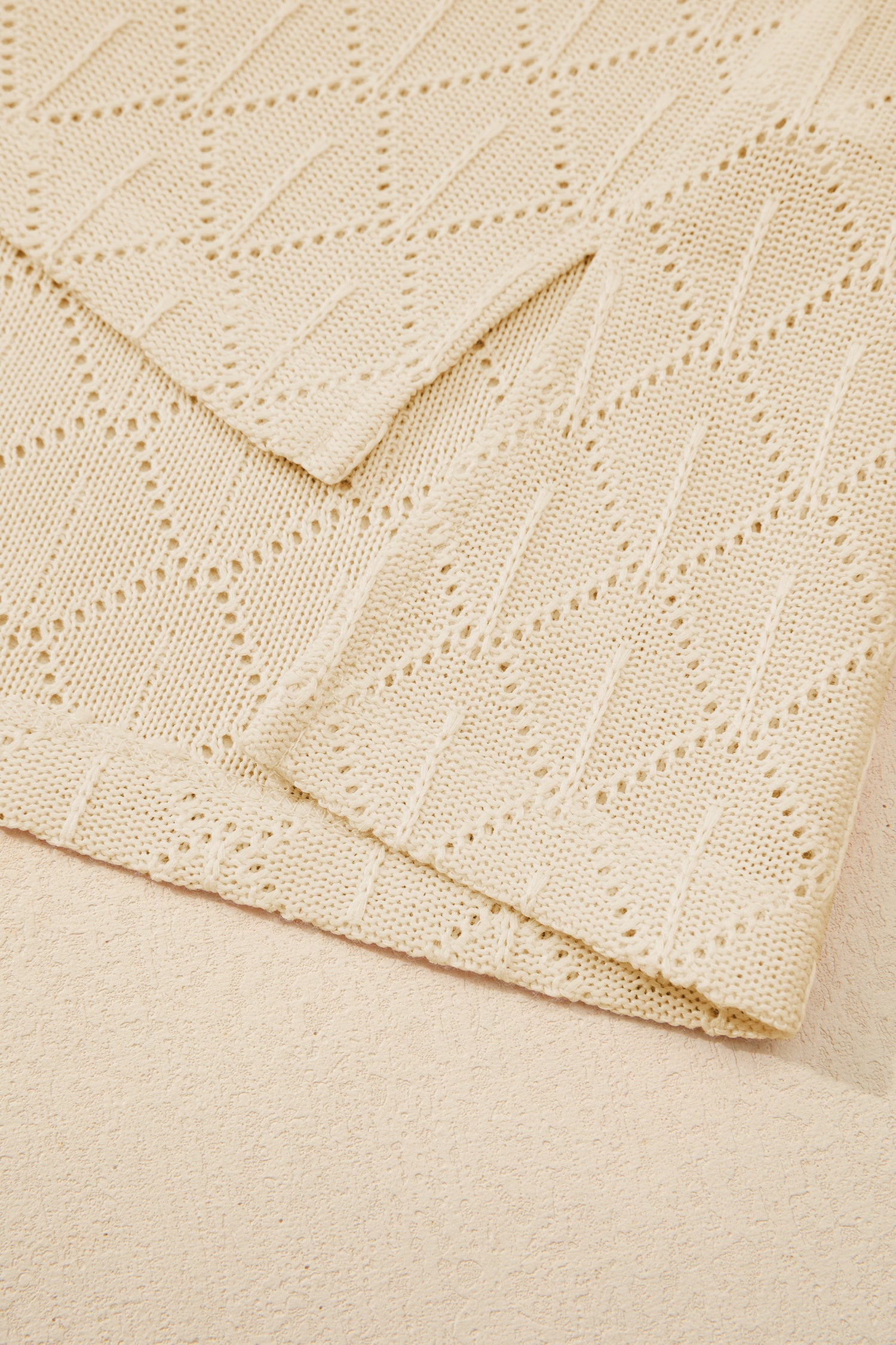 Golden Fleece Pointelle Rhombus Knit Plus Size V Neck Loose Top-Plus Size/Plus Size Tops/Plus Size Tops & Tees-[Adult]-[Female]-2022 Online Blue Zone Planet