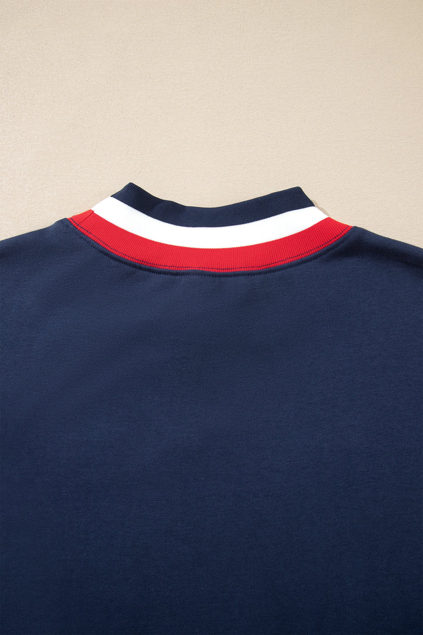 Dirty blue USA Slogan Patch Embroidery Colorblock High Neck Long Sleeve Sweatshirt-Tops/Sweatshirts & Hoodies-[Adult]-[Female]-2022 Online Blue Zone Planet