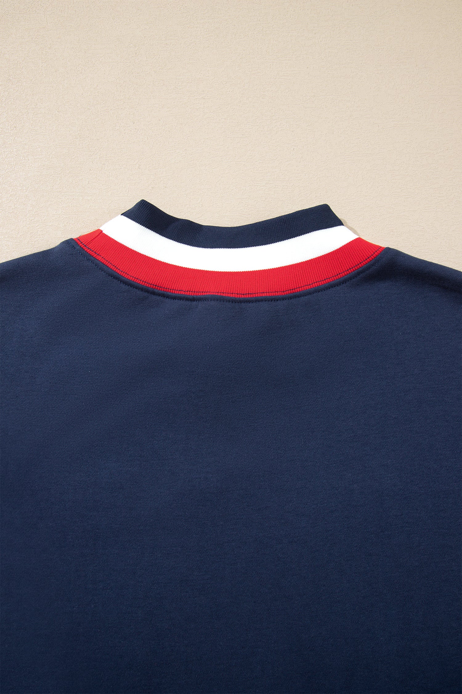 Dirty blue USA Slogan Patch Embroidery Colorblock High Neck Long Sleeve Sweatshirt-Tops/Sweatshirts & Hoodies-[Adult]-[Female]-2022 Online Blue Zone Planet