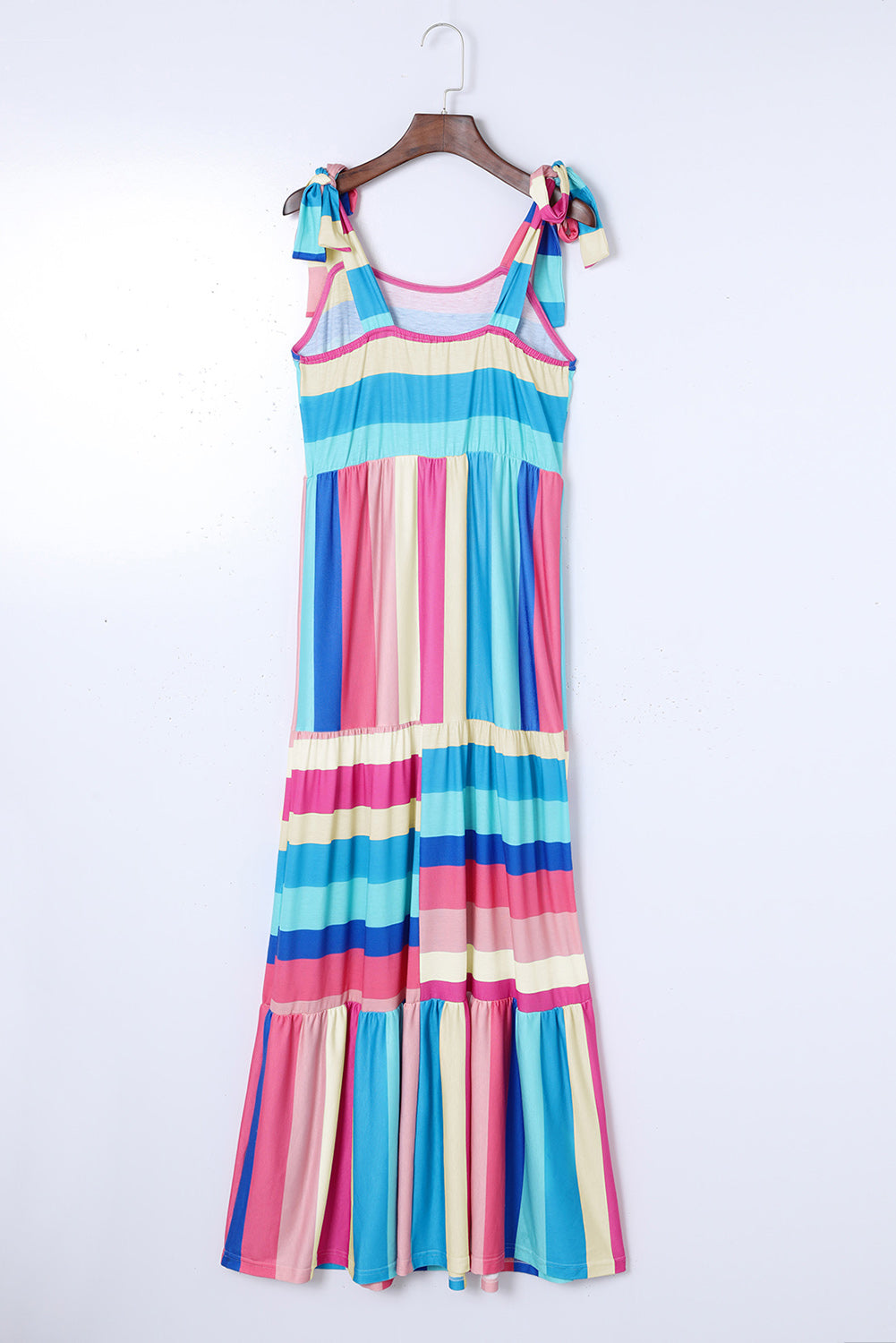 Multicolor Striped Print Bow Knot Straps Sleeveless Maxi Dress-Maxi Dresses-[Adult]-[Female]-2022 Online Blue Zone Planet