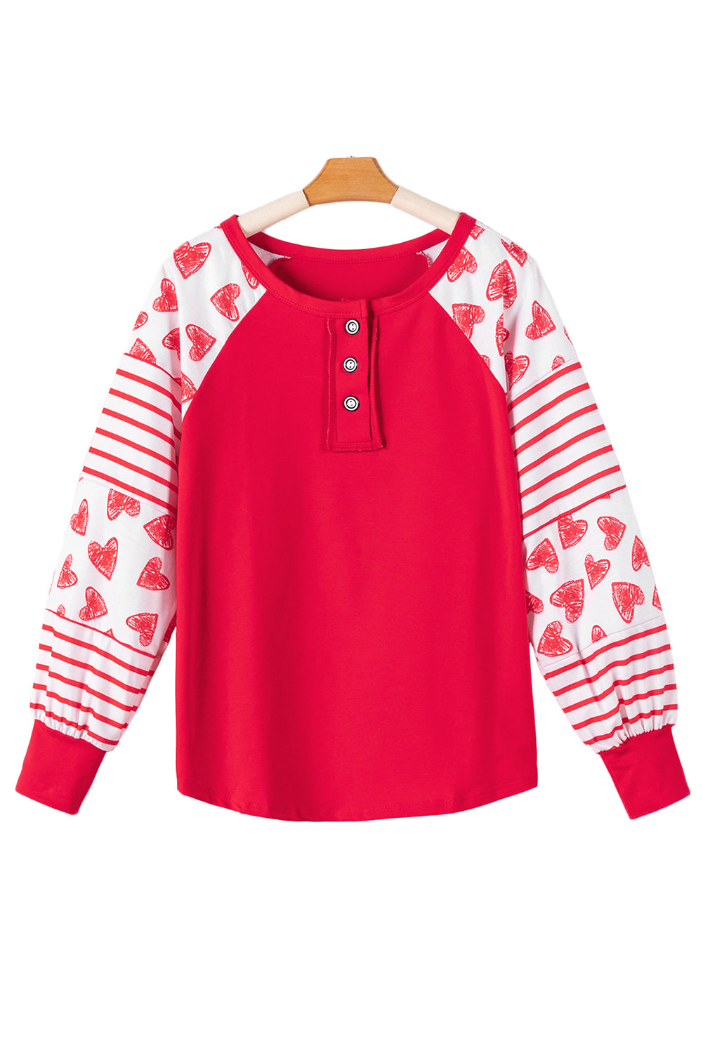 Heart Printed Round Neck Long Sleeve T-Shirt-TOPS / DRESSES-[Adult]-[Female]-2022 Online Blue Zone Planet