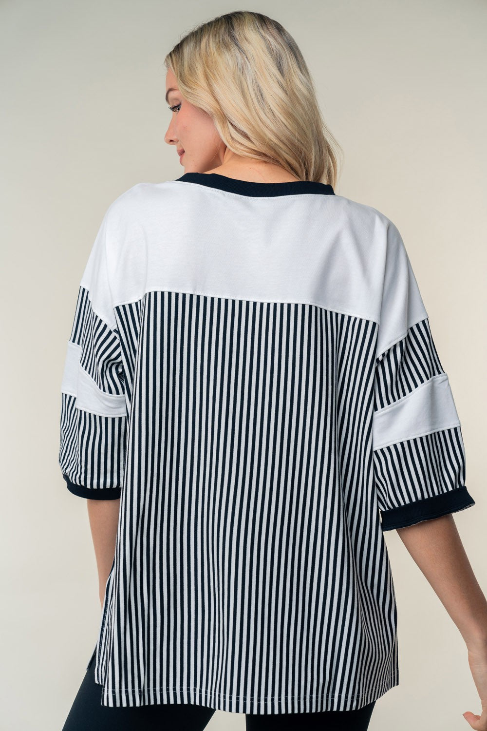 White Birch Full Size Striped Contrast Round Neck Top-TOPS / DRESSES-[Adult]-[Female]-2022 Online Blue Zone Planet