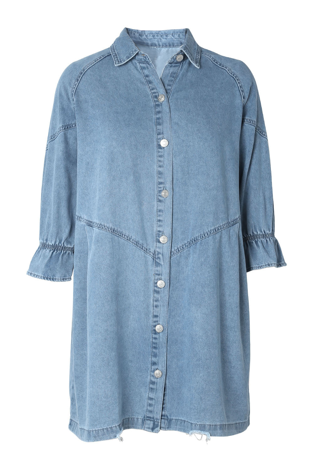 Blue Zone Planet | Sky Blue Buttoned Long Sleeve Denim Mini Dress-TOPS / DRESSES-[Adult]-[Female]-2022 Online Blue Zone Planet