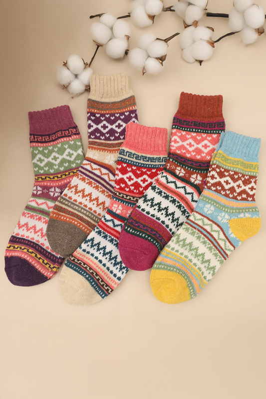 Camel Vintage Geometric Striped Warm Winter Socks-Accessories & Jewelry-[Adult]-[Female]-Camel-ONE SIZE-2022 Online Blue Zone Planet