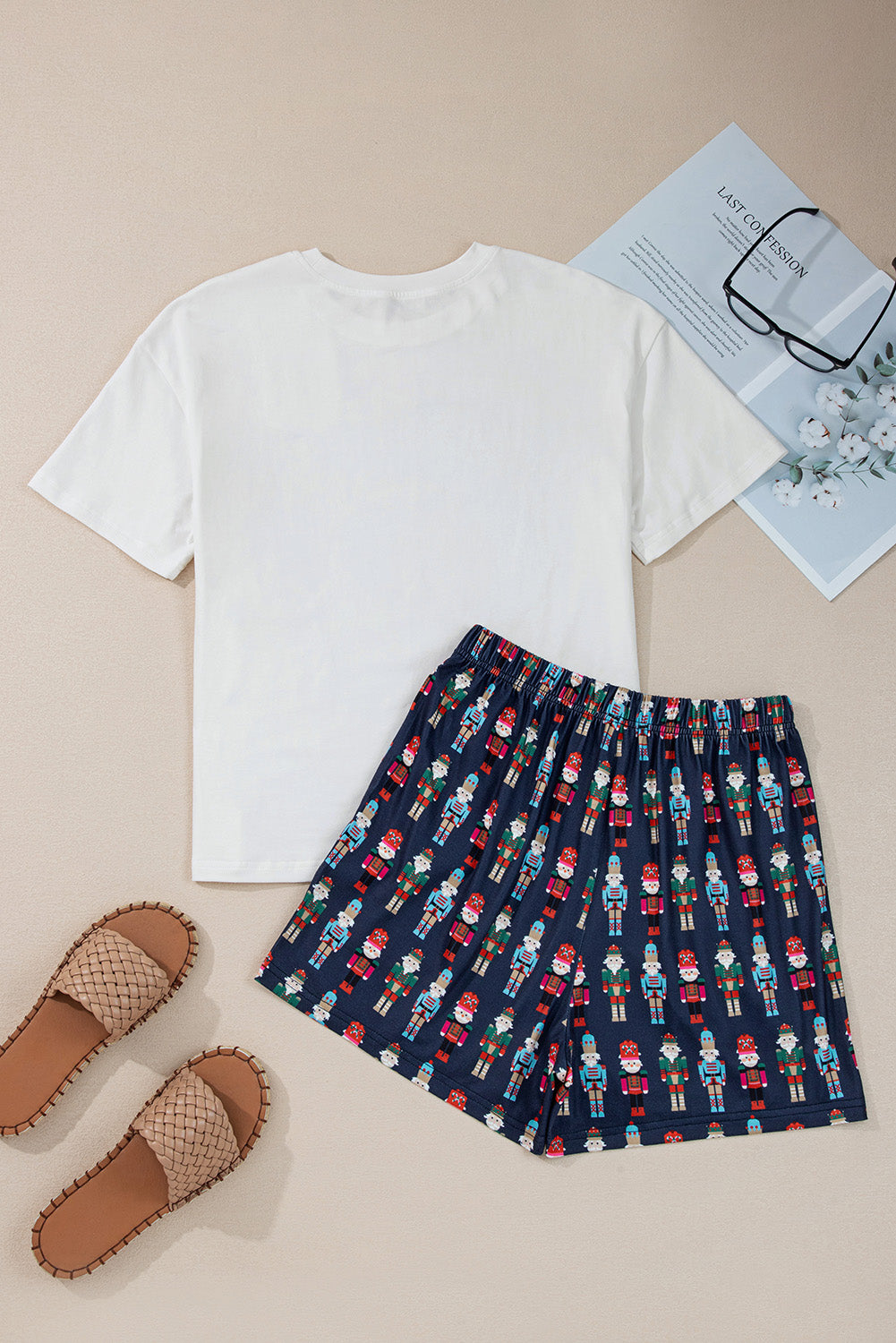 Pink Mama Claus Plaid Letter Tee Nutcracker Shorts 2pcs Lounge Set-Loungewear & Sleepwear/Loungewear-[Adult]-[Female]-2022 Online Blue Zone Planet