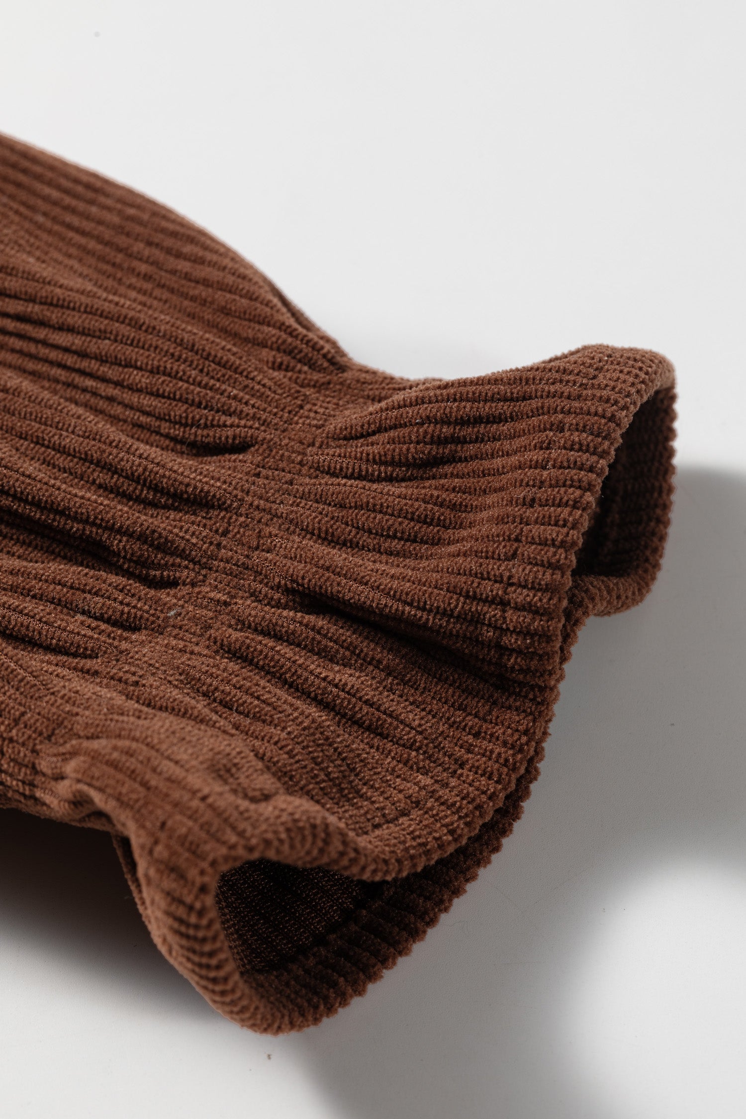 Coffee Solid Color Ruffle Trim V Neck Long Sleeve Button Corduroy Shakcet-Outerwear/Jackets-[Adult]-[Female]-2022 Online Blue Zone Planet