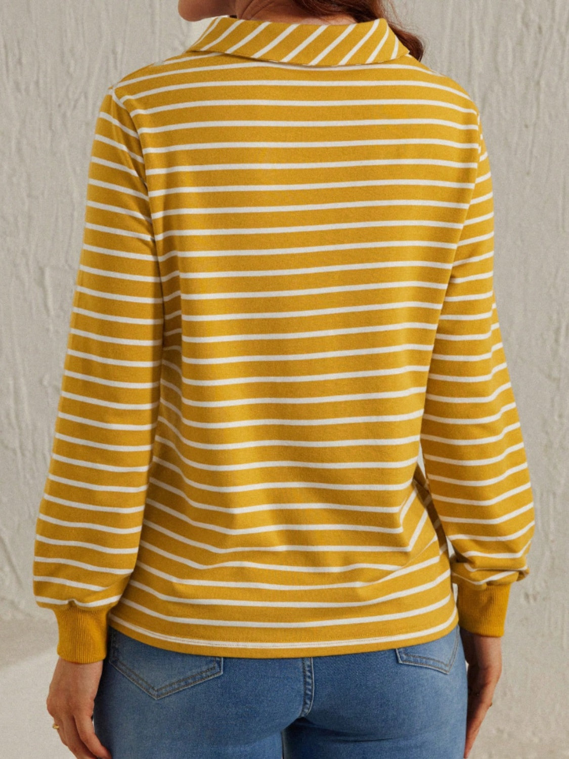 Striped Johnny Collar Long Sleeve T-Shirt-TOPS / DRESSES-[Adult]-[Female]-2022 Online Blue Zone Planet