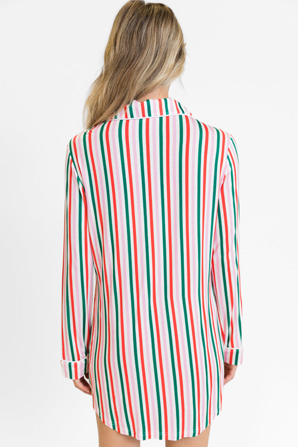 Pink Stripe Christmas Long Sleeve Shirt Style Lounge Dress-TOPS / DRESSES-[Adult]-[Female]-2022 Online Blue Zone Planet