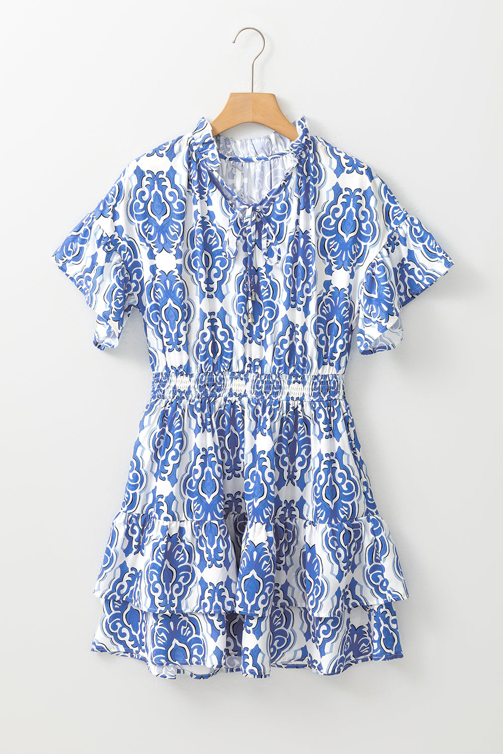 Blue Zone Planet | Laura's Ashleigh Blue Vintage Floral Print Wide Ruffled Sleeve Mini Dress-TOPS / DRESSES-[Adult]-[Female]-2022 Online Blue Zone Planet