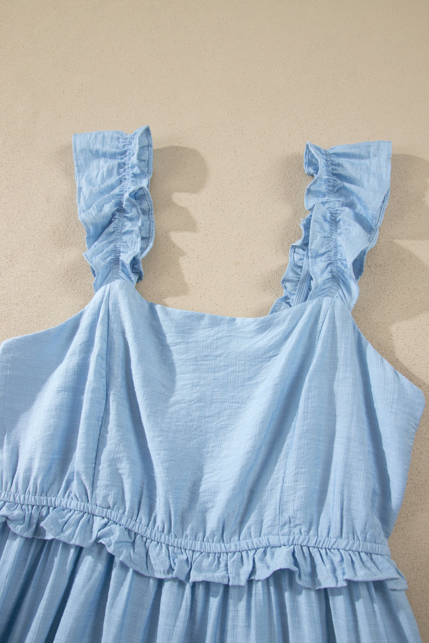 Beau Blue Solid Color Ruffle Trim High Waist Sleeveless Maxi Dress-TOPS / DRESSES-[Adult]-[Female]-2022 Online Blue Zone Planet