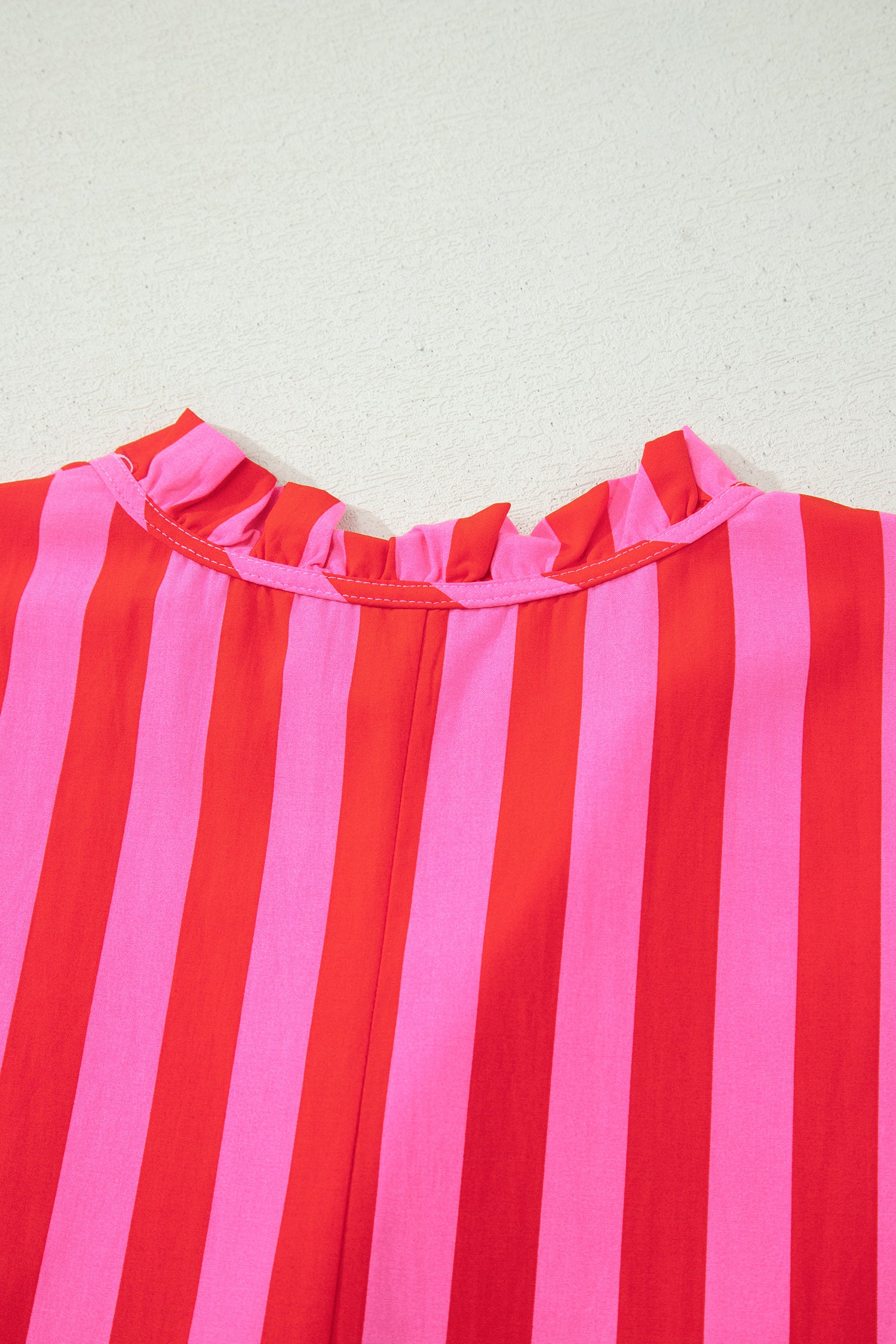 Rose Stripe Frilled Collar Button Neck Short Sleeve Curvy Mini Dress-TOPS / DRESSES-[Adult]-[Female]-2022 Online Blue Zone Planet
