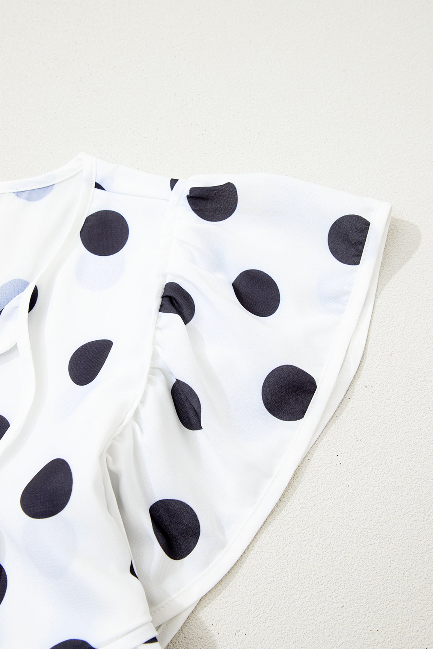 White Polka Dot Print Flutter Sleeve Striped Patchwork Babydoll Blouse-Tops/Blouses & Shirts-[Adult]-[Female]-2022 Online Blue Zone Planet
