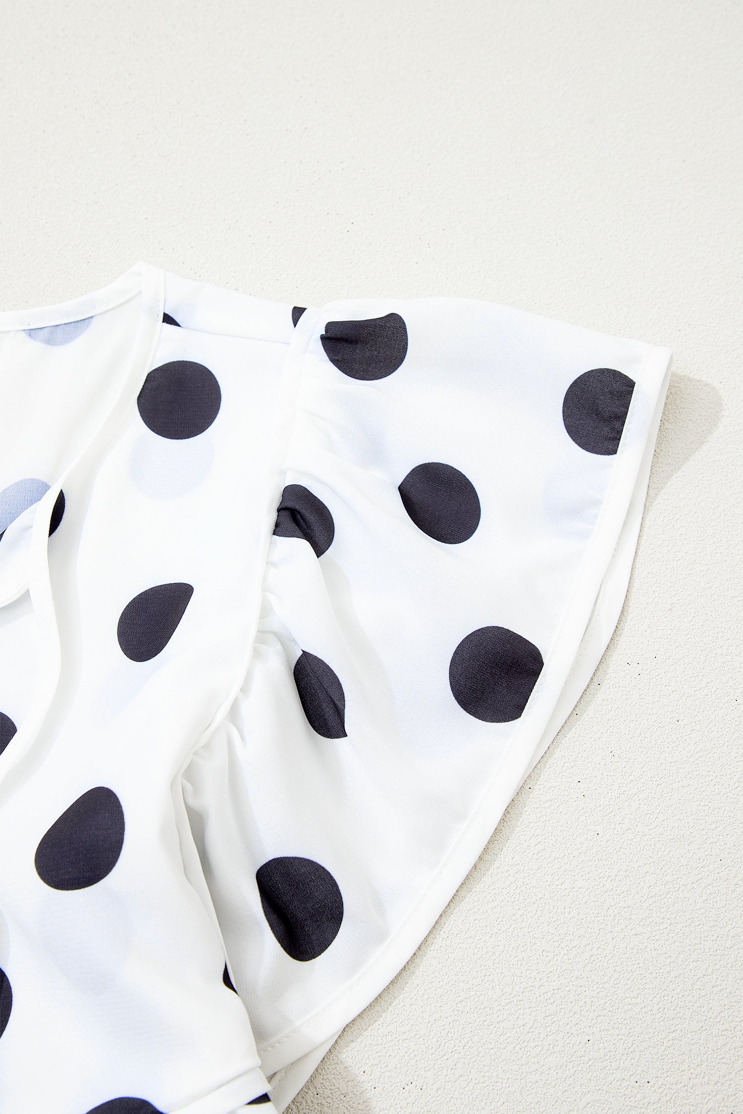 White Polka Dot Print Flutter Sleeve Striped Patchwork Babydoll Blouse-Tops/Blouses & Shirts-[Adult]-[Female]-2022 Online Blue Zone Planet