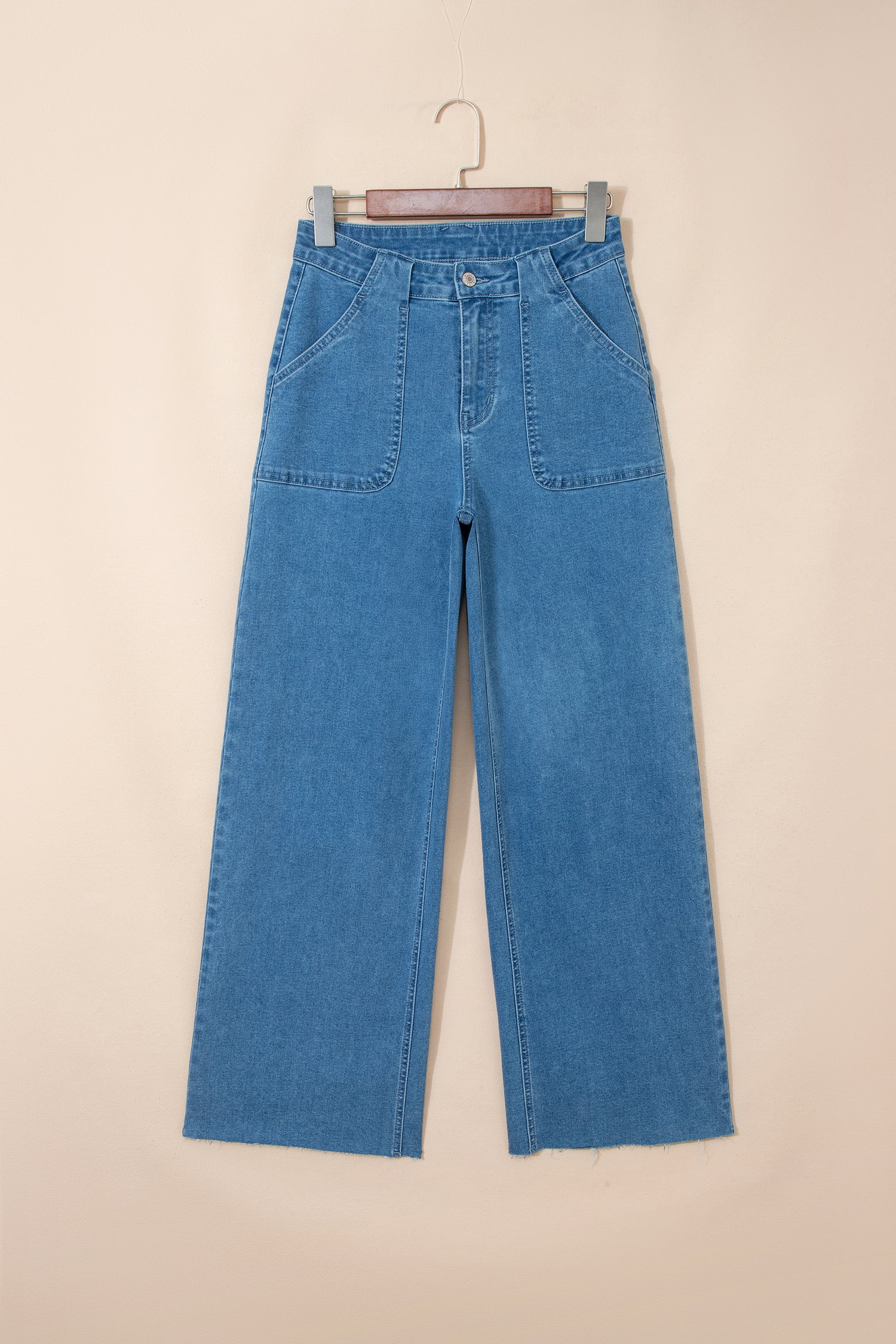 Dusk Blue Retro Washed Patch Pocket Loose Jeans-Bottoms/Jeans-[Adult]-[Female]-2022 Online Blue Zone Planet