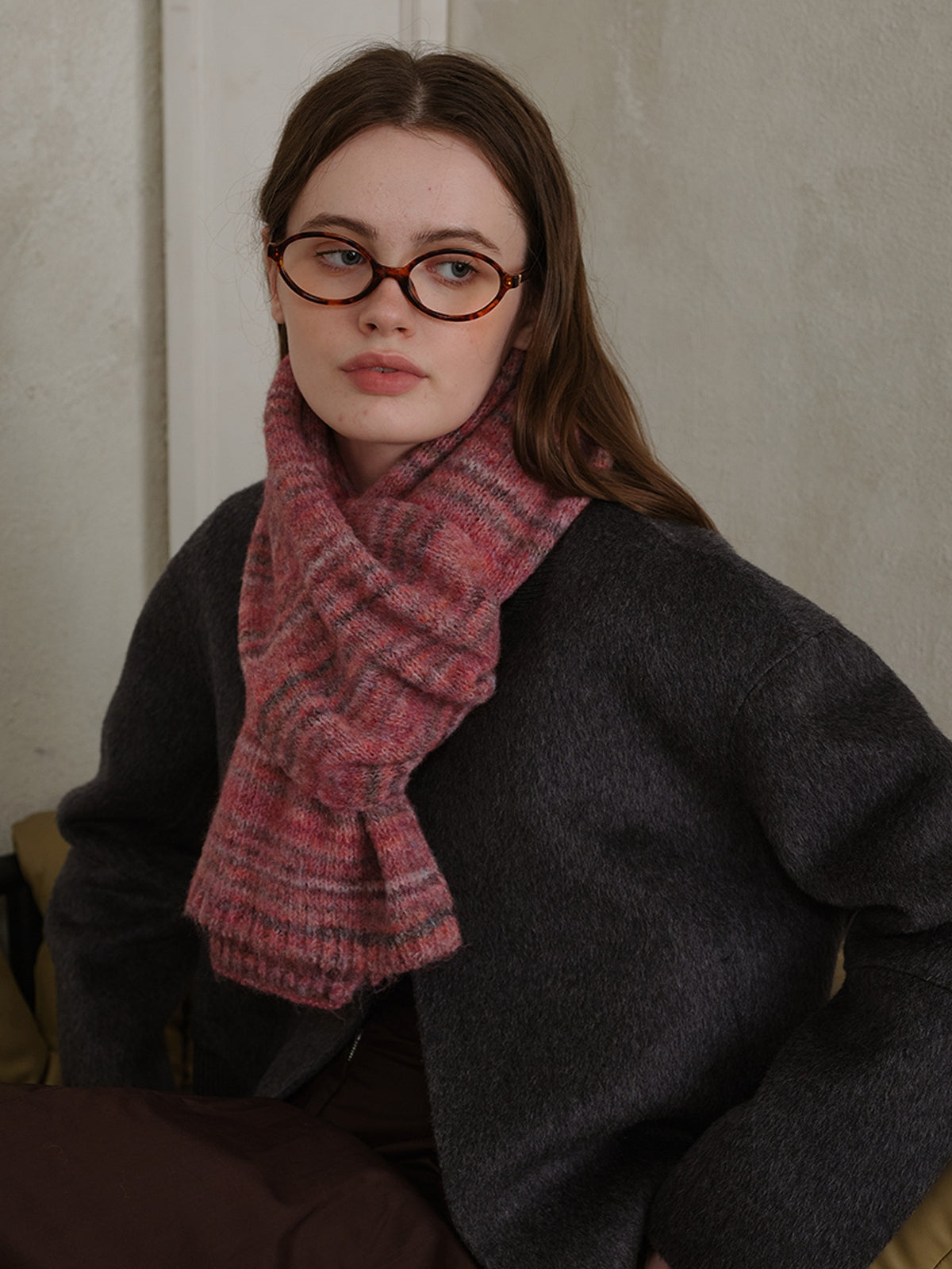 Striped Detail Knit Scarf-SCARVES-[Adult]-[Female]-Cerise-One Size-2022 Online Blue Zone Planet