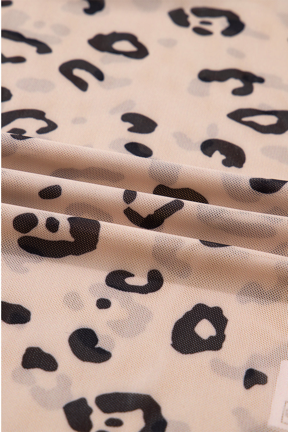 Khaki Mock Neck Sheer Mesh Leopard Long Sleeve Bodysuit-Tops/Bodysuits-[Adult]-[Female]-2022 Online Blue Zone Planet