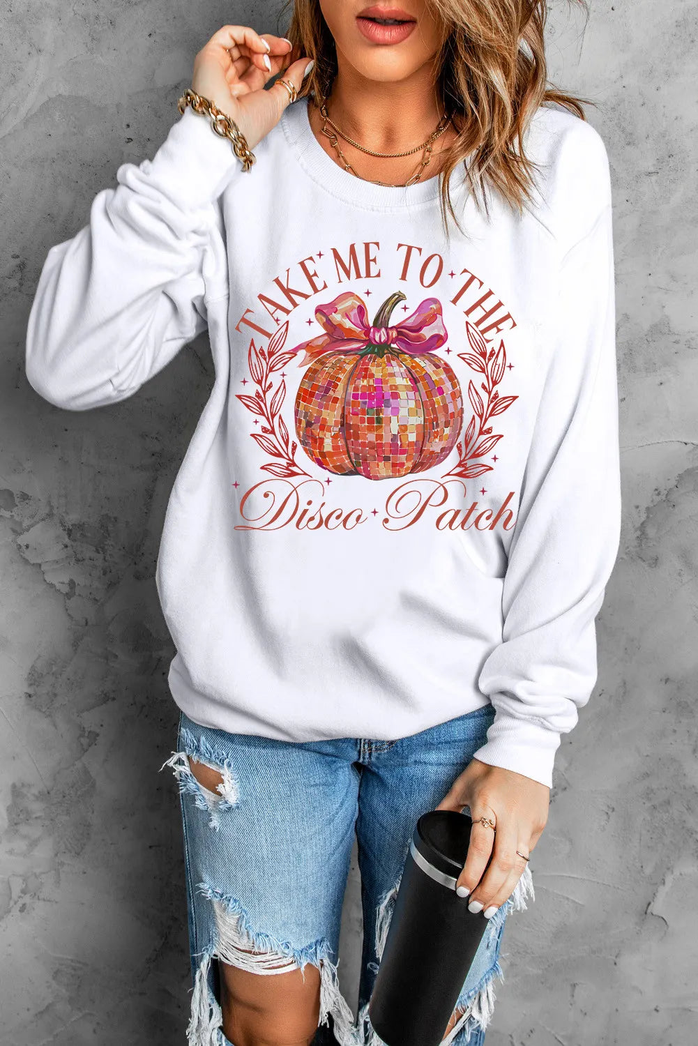 Graphic Round Neck Long Sleeve Sweatshirt-TOPS / DRESSES-[Adult]-[Female]-2022 Online Blue Zone Planet