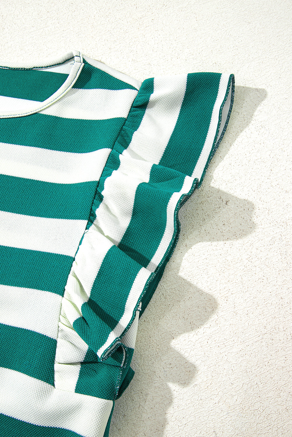 Green Stripe Flutter Sleeve Round Neck Shift Dress-TOPS / DRESSES-[Adult]-[Female]-2022 Online Blue Zone Planet