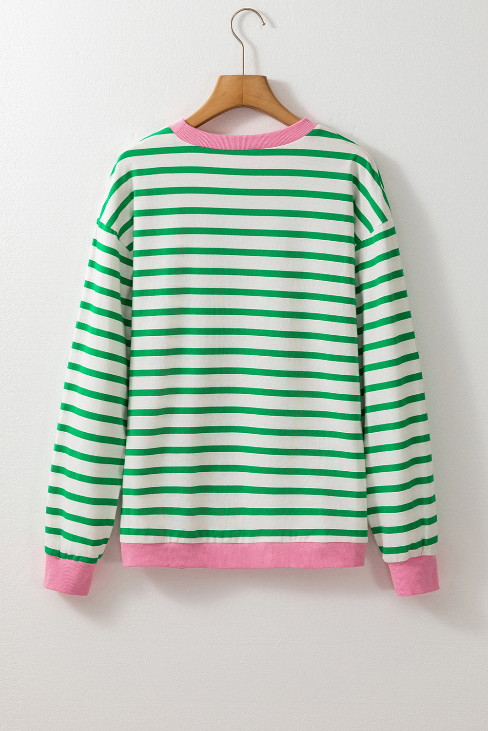 Bright Green Striped Contrast Edge Long Sleeve Top-Tops/Long Sleeve Tops-[Adult]-[Female]-2022 Online Blue Zone Planet