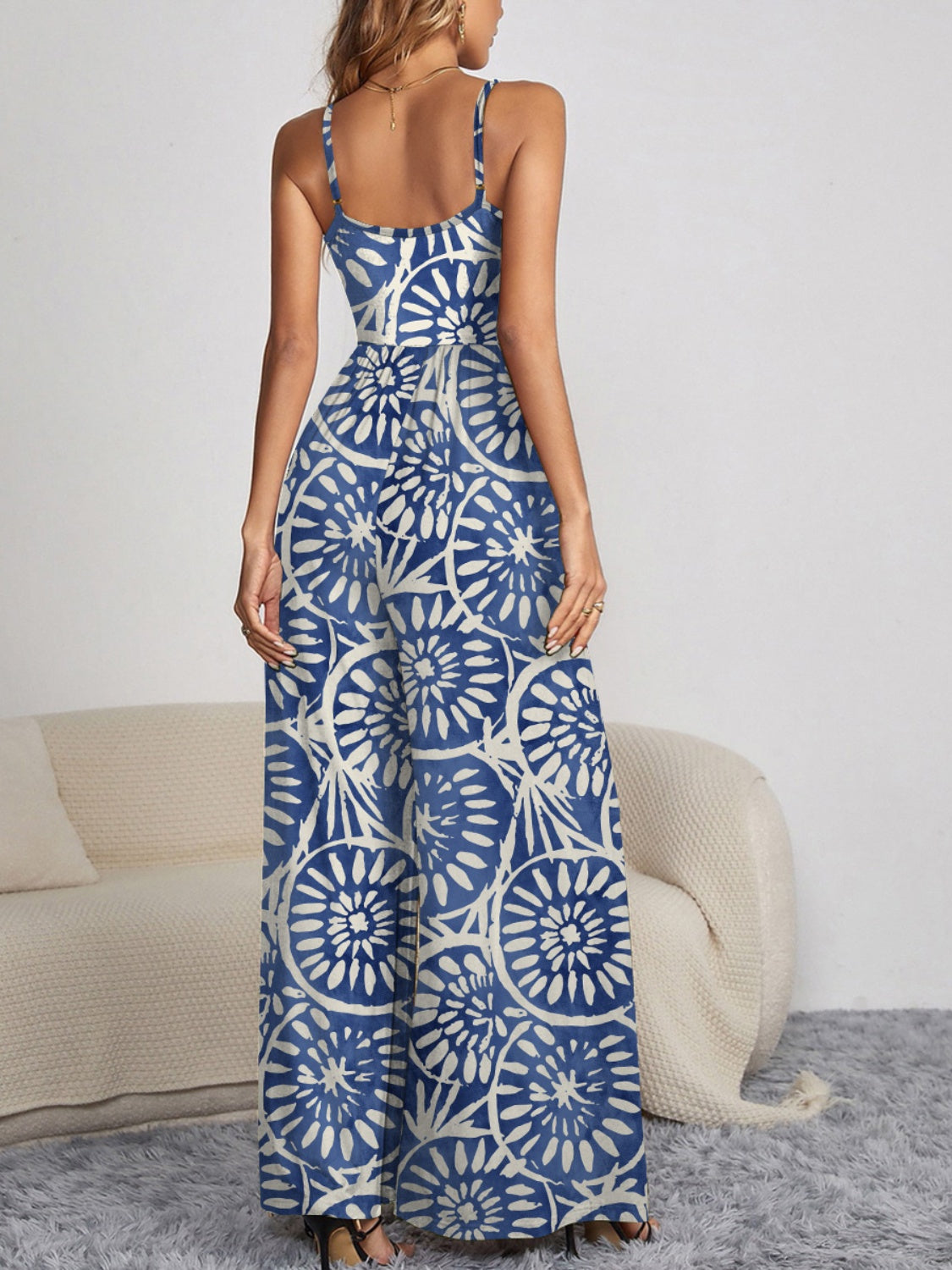 FAM-FAM Decorative Button Spaghetti Strap Wide Leg Jumpsuit-TOPS / DRESSES-[Adult]-[Female]-2022 Online Blue Zone Planet