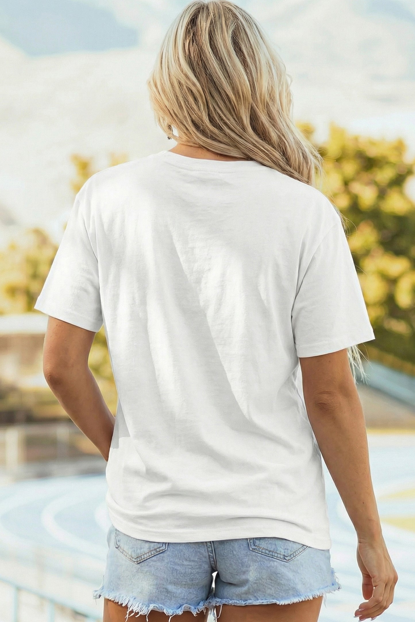 White Sequin Rugby Pattern Round Neck Casual T Shirt