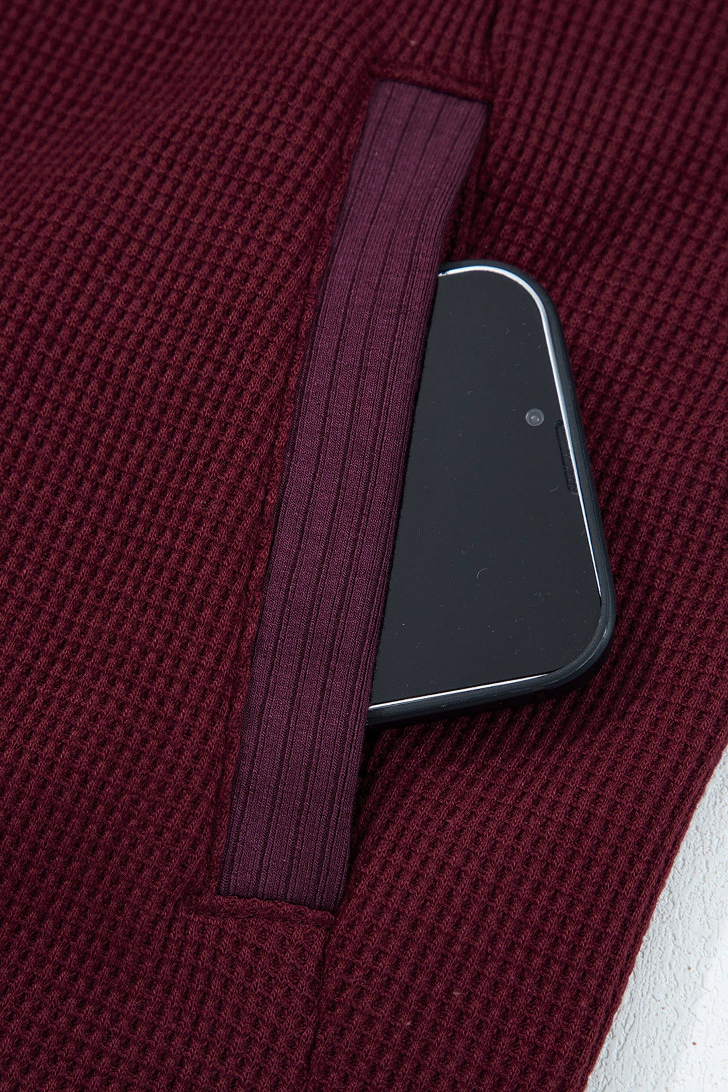 Burgundy Waffle Splicing Zip Up Front Button Hooded Jacket-Tops / Dresses-[Adult]-[Female]-2022 Online Blue Zone Planet