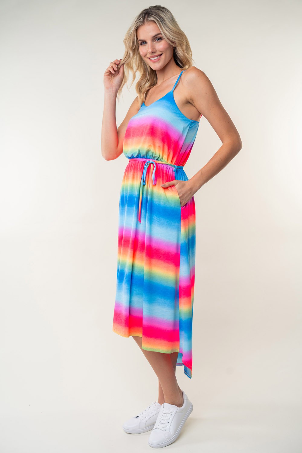 White Birch Full Size Ombre Striped Midi Cami Dress-TOPS / DRESSES-[Adult]-[Female]-2022 Online Blue Zone Planet