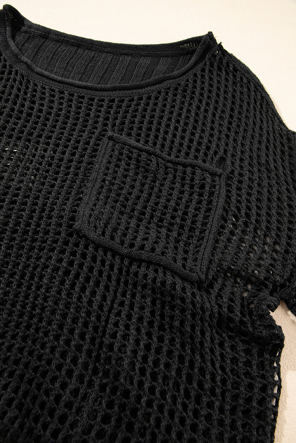 Blue Zone Planet | Black Fishnet Hollow-out Long Sleeve Beach Cover up-TOPS / DRESSES-[Adult]-[Female]-2022 Online Blue Zone Planet