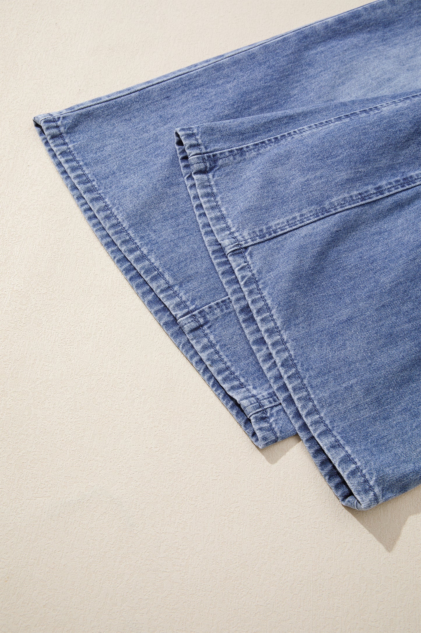 Dusk Blue High Rise Buttons Pleated Cropped Wide Leg Denim Pants-Bottoms/Jeans-[Adult]-[Female]-2022 Online Blue Zone Planet
