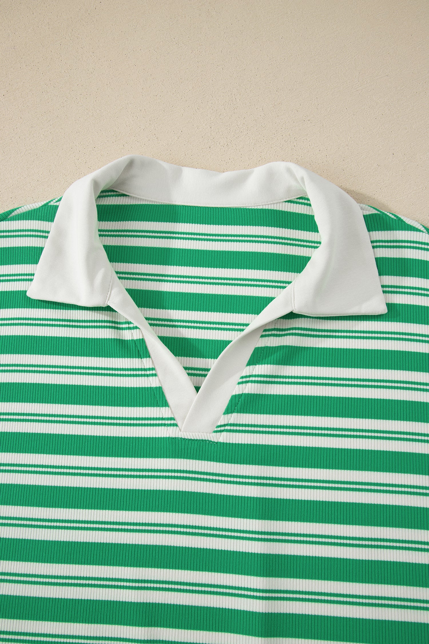Green Stripe Collared V Neck Short Sleeve T Shirt Midi Dress with Pockets-TOPS / DRESSES-[Adult]-[Female]-2022 Online Blue Zone Planet