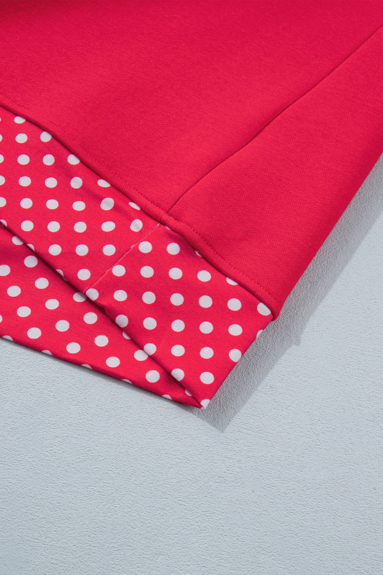 Racing Red Colorblock Polka Dot Contrast Trim Oversized Sweatshirt-Tops/Sweatshirts & Hoodies-[Adult]-[Female]-2022 Online Blue Zone Planet