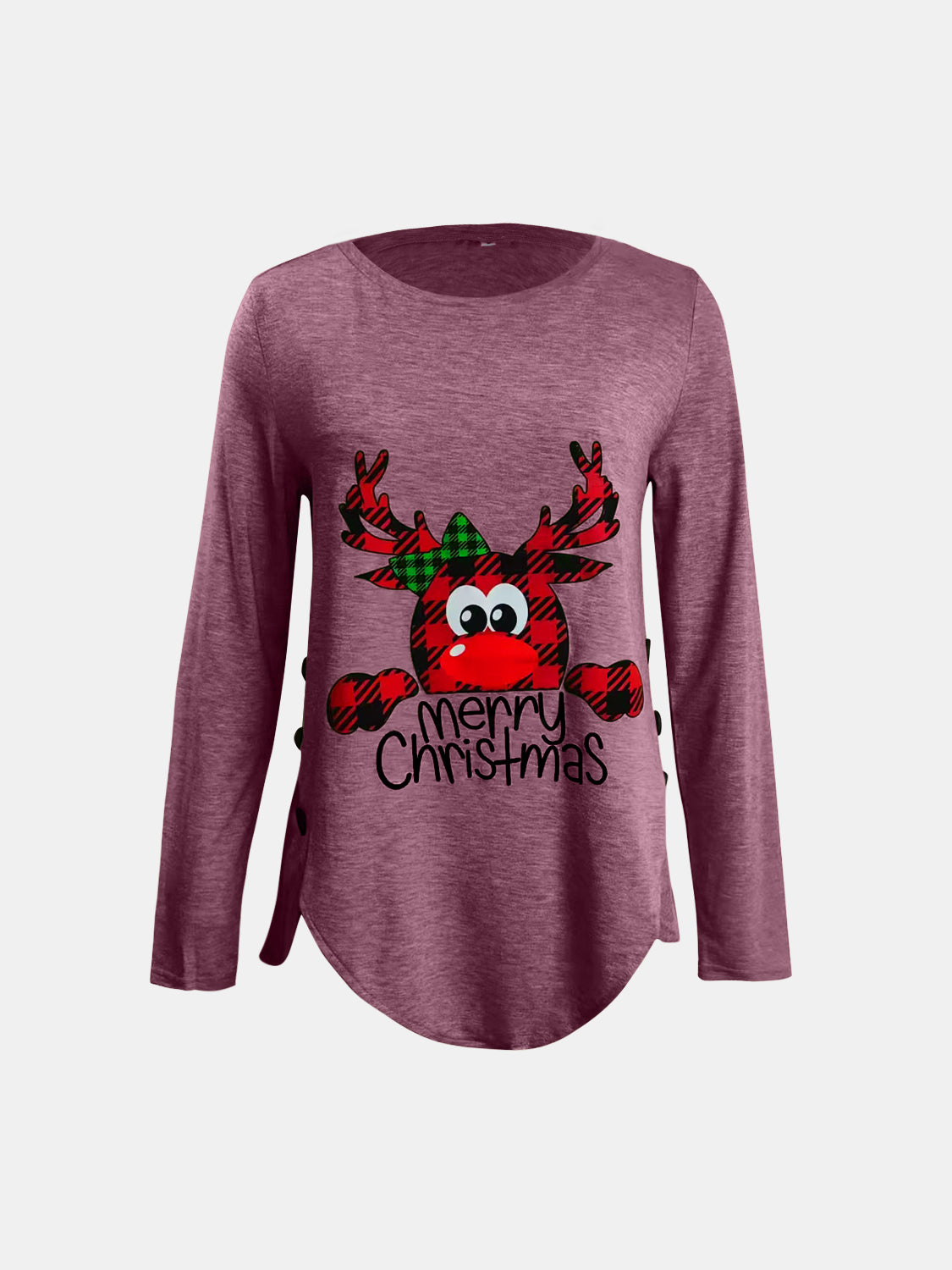 Full Size Reindeer Round Neck Long Sleeve T-Shirt-TOPS / DRESSES-[Adult]-[Female]-2022 Online Blue Zone Planet