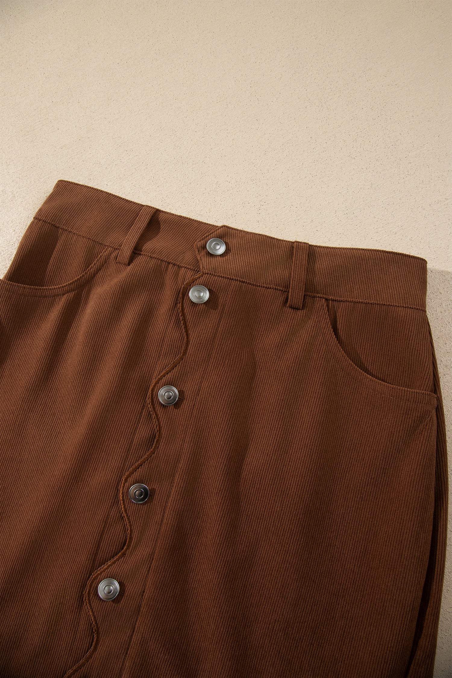Coffee Button Front Corduroy Mini Pockets Sheath Silhouette Skirt-Bottoms/Skirts & Petticoat-[Adult]-[Female]-2022 Online Blue Zone Planet