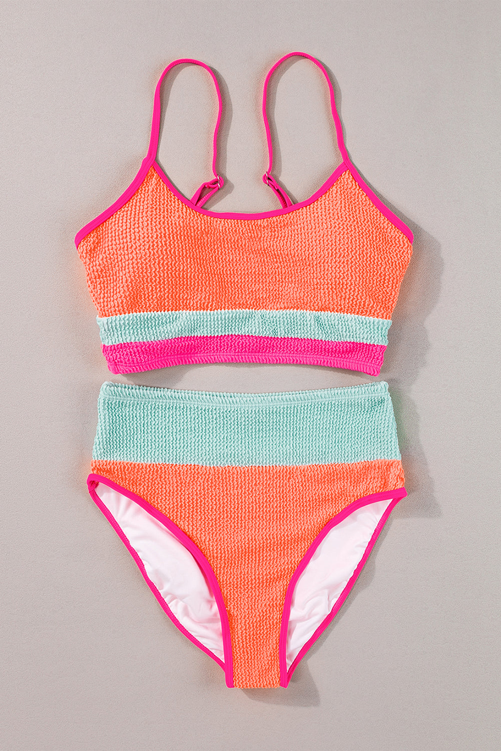 Grapefruit Orange Color Block High Waisted Sexy Bikini Set-Swimwear/High Waisted Swimsuit-[Adult]-[Female]-2022 Online Blue Zone Planet