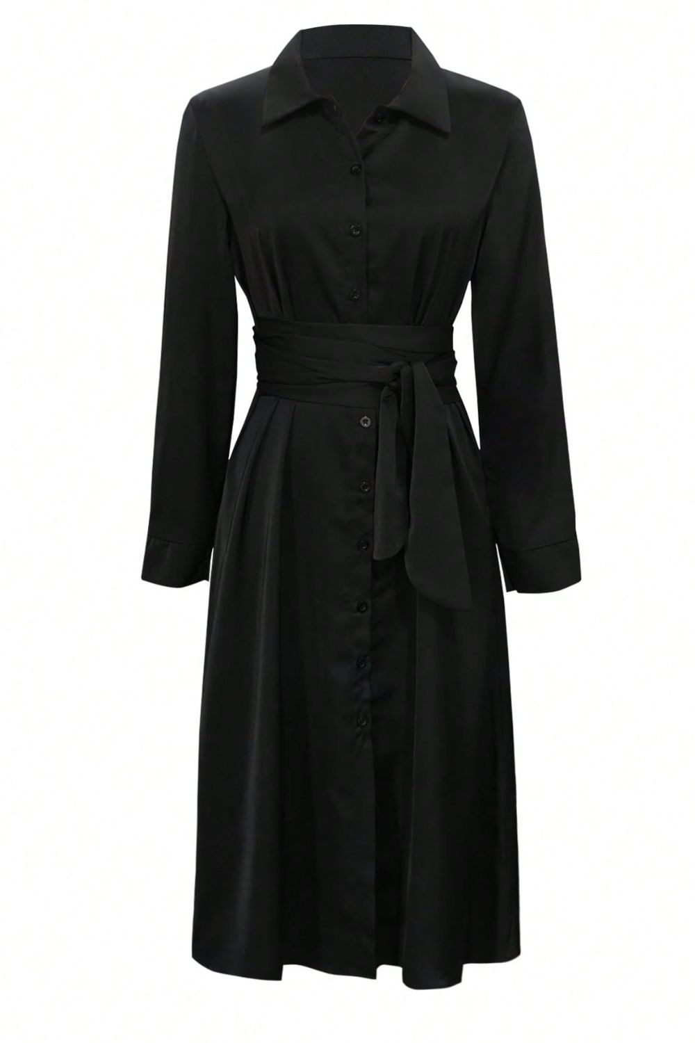 Collared Neck Long Sleeve Midi Shirt Dress-TOPS / DRESSES-[Adult]-[Female]-2022 Online Blue Zone Planet